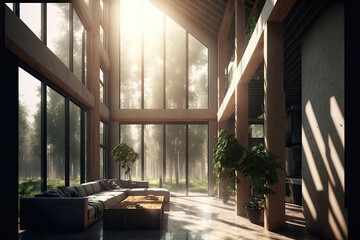 Obraz premium Eco-Friendly Living: A Room with Natural Light and Sustainable Furnishings. Generative AI