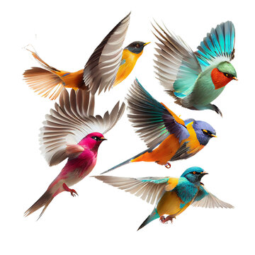 colorful birds On transparent background AI generative.