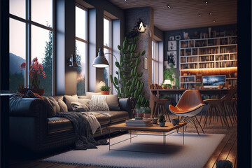 Modern cozy living room background interior design