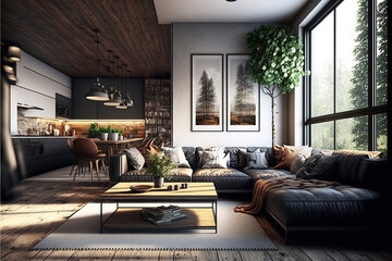 Modern cozy living room background interior design