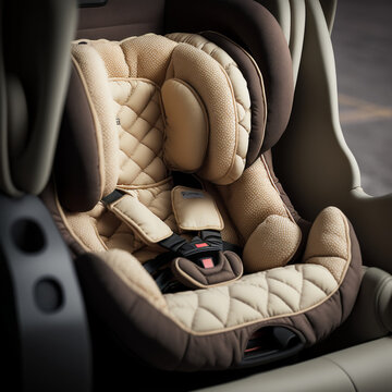 Baby car seat in a car. Generative AI.