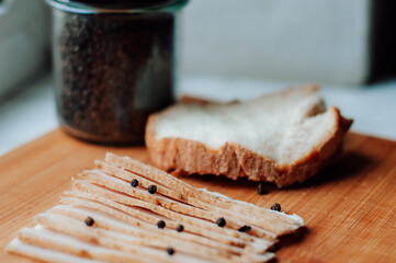 lard on bread with black pepper. a sandwich