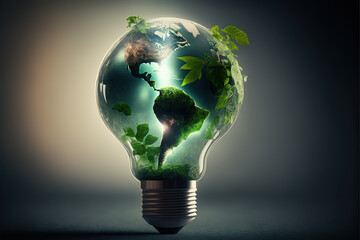 Light bulb with green earth in it