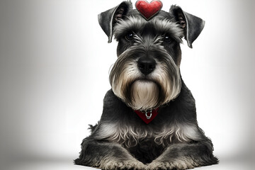 Valentine's Day Present: Happy valentine Dog with Red Heart Shape Diadems and Dog Collars on Valentine Themed Background