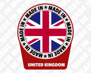 Made in United Kingdom vector badge, simple isolated icon with country flag, origin marking stamp sign design,