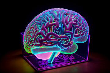 Hologram of human brain, ai illustration