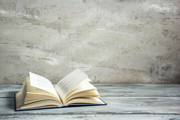 Vintage old hardback books. Education background. Back to school. Copy Space.