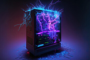 Cyberpunk Future: Dynamic and Colorful Computer. Generative AI