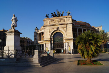 Fototapeta na wymiar The Politeama Theater in Palermo, Sicily Island, Italy