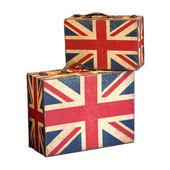 Suitcases with British flag on transparent background