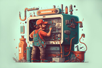 illustration of a plumber by profession - AI generative - obrazy, fototapety, plakaty