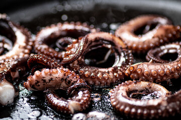 An octopus in a frying pan. 