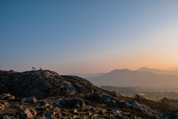 Silhouettes People Top The Mountain