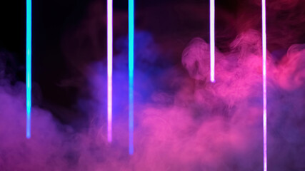 Color smoke background. Blur glow. Ultraviolet mist. Defocused neon pink blue purple light rays...