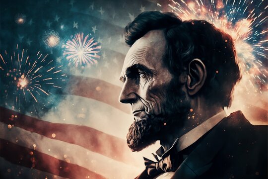 Abraham Lincoln With American Flag,Generative ai
