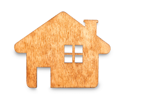 A little flat wooden house isolated on a transparent background 