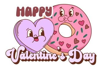 Happy Valentines Day vector print. Retro Valentine's Day quote