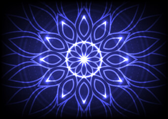 Blue mandala technology cyber space neon light background