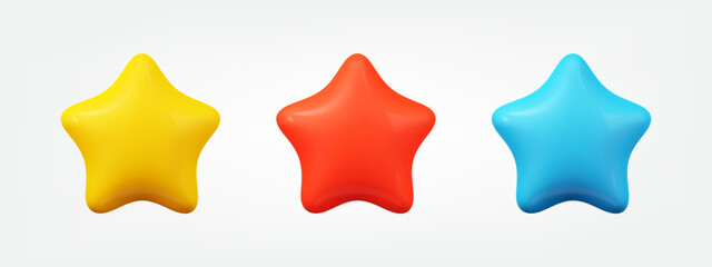 Star colorful 3d icon set. realistic vector illustration. design elements collection in cartoon minimal style