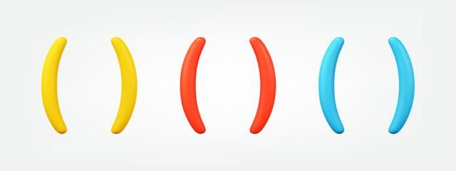 Bracket colorful 3d icon set. realistic open and close curly braces vector illustration. design elements collection in cartoon minimal style