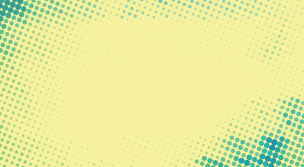 Yellow halftone background with bluish green dots. Simple vector pattern