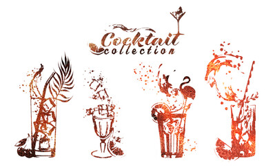 Set of cocktail glasses - Cocktail bar menu. Vector elements for restaurant and cafe. Design template with different colorful cocktails.