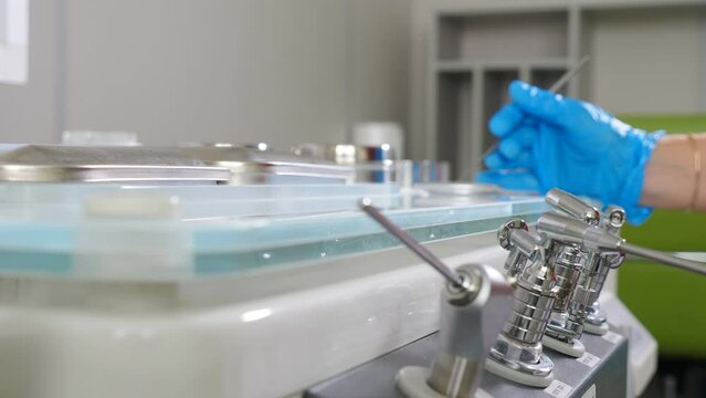Professional ENT equipment in modern hospital. otorhinolaryngologist combine with microscope and tools to examine patient. ENT telescope. Modern medical office with medical equipment. 4 k video