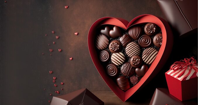 Chocolate box Valentine's Day woman's day wallpaper with copy space for text generative ai