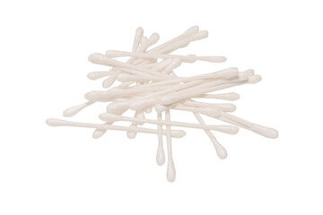 Group of white cotton buds isolated on white background.