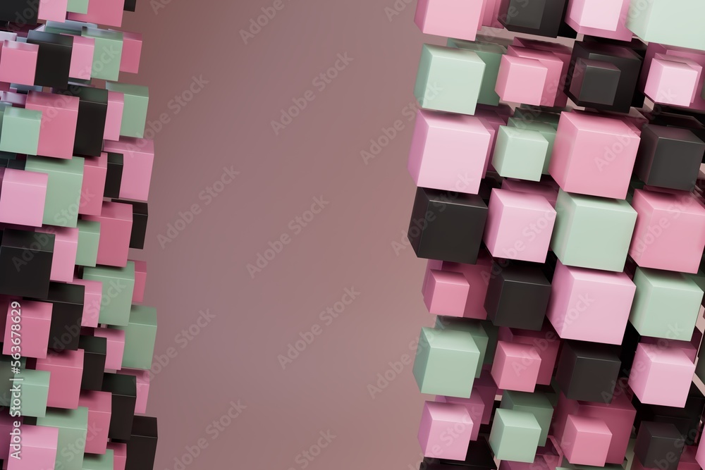 Poster abstract background of colored cubes. copy paste, copy space. 3d render