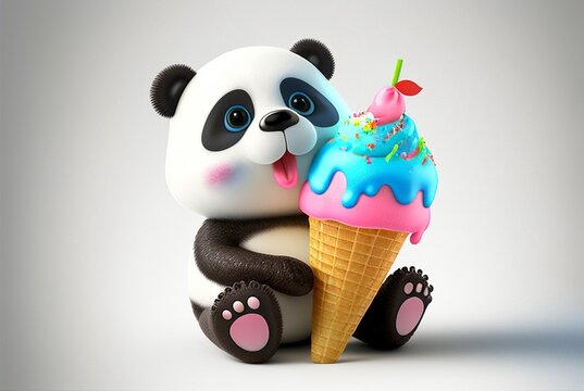 Cute panda sitting with ice cream. Generated by AI