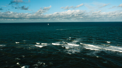 Scenic aerial photo of Jupiter beach and inlet located on the southeast coast of Florida, USA	