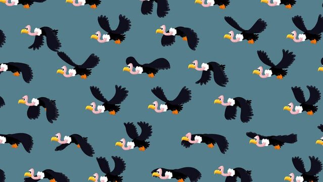 Vulture cartoon characters wallpaper on gray background. Cute flying animal animation good as backdrop for intro, party, television programme, presentation, etc...