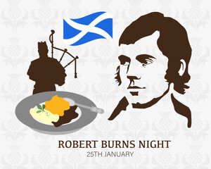 Robert Burns Night 25th January Scottish heritage festival. Vector vintage illustration - obrazy, fototapety, plakaty