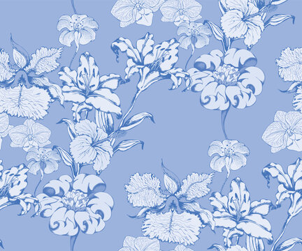 Abstract floral seamless pattern. In style Toile de Jou. Vector illustration. Suitable for fabric, wrapping paper and the like © Helen Trupak
