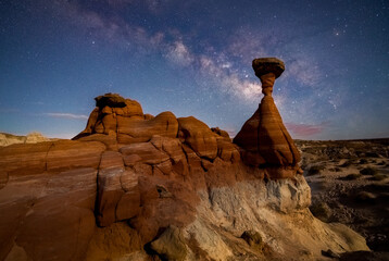 Moonlit Milky Way over the Toadstool Hoodoos in Kane County, Utah, Southwest USA
