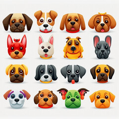 Fototapeta premium dogs emoji sticker pack set, different colours, colourfull, white backgroung