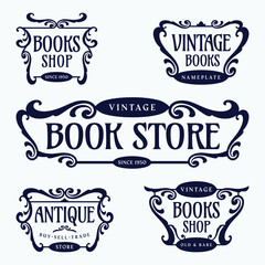 Flourish frames for antique book store label, banner, logo, emblem, menu, sticker and other design