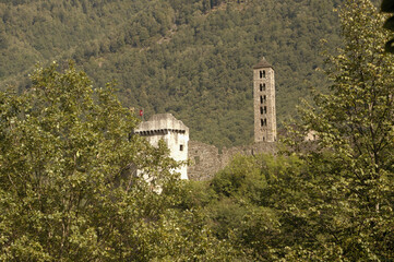Fototapeta na wymiar Mesocco Castle and Chapel of Santa Maria del Castello in Mesocco, Swiss Canton of Grisons 