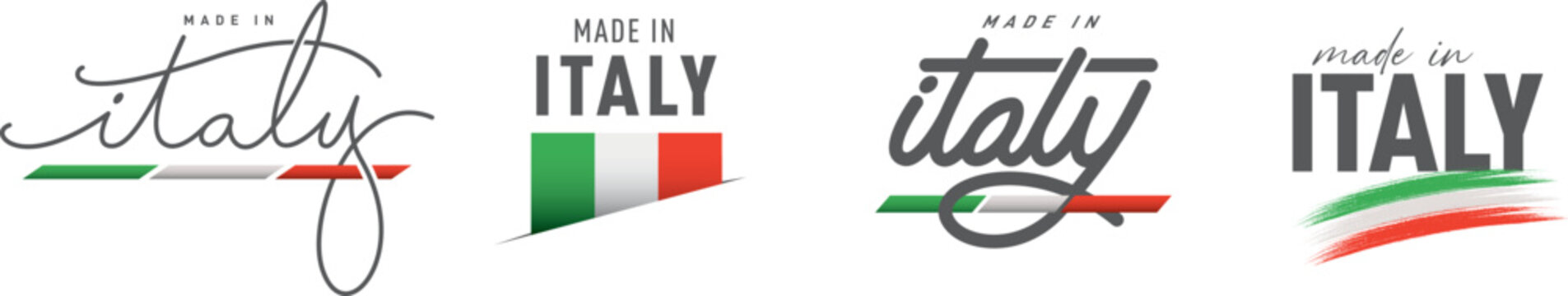 Set of 4 vector set of Made in Italy label, badge, bundle, symbol illustration design. Made in italy logo design.	