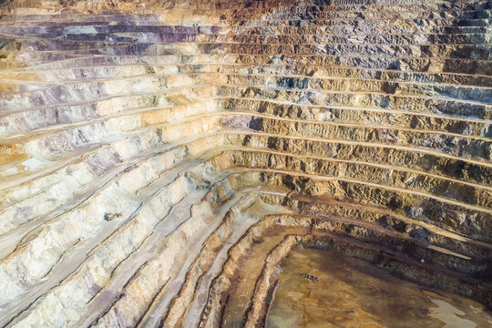 Aerial view of open pit mine excavation area