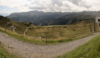 Naklejka na ściany i meble View of the Churfirsten from the Maschgenkamm, Swiss Alps
