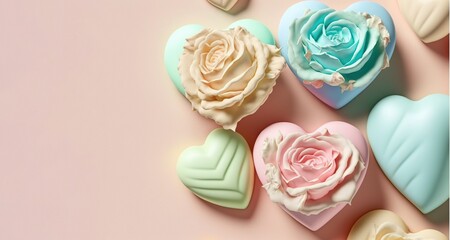 Valentine's Day illustration with flowers in pastel colors generative ai