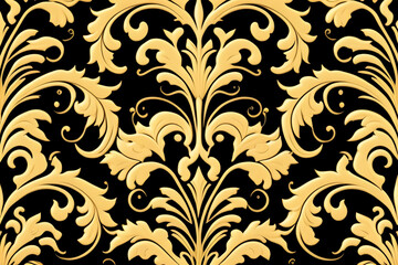 Generative AI:floral pattern gold and dark black Damask pattern