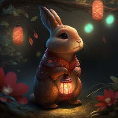 Lunar New Year - Rabbit Holding Lantern