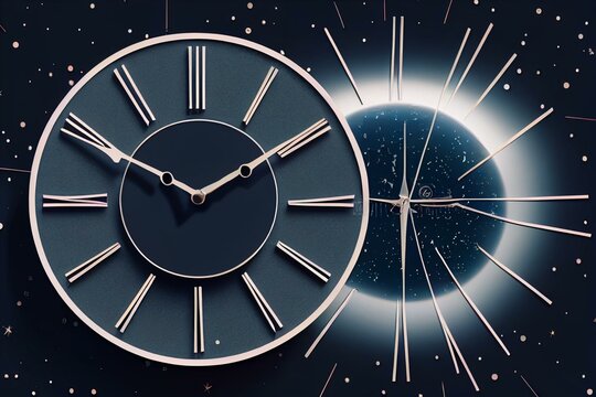 Paper Cut Craft Style Clock With Day And Night Sky On Dial, Vector Illustration. Sleep Wake Cycle. Circadian Rhythm, Internal Body Clock.