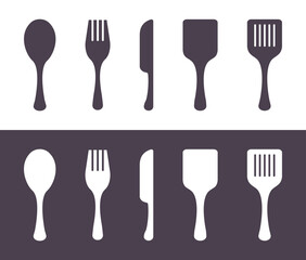 Fork Spoon Knife Kitchen Cutlery Utensils Silhouette Vector Icon Set