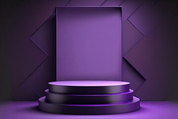 Purple 3D geometric podium background. Perfect for product displays, presentations, and sales banners, this studio-quality scene features a sleek, modern platform and a customizable stand