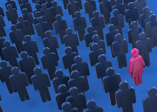 A woman among a group of men - 3D