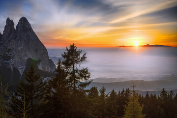 Abenrot am Schlern, Seiseralm Tirol